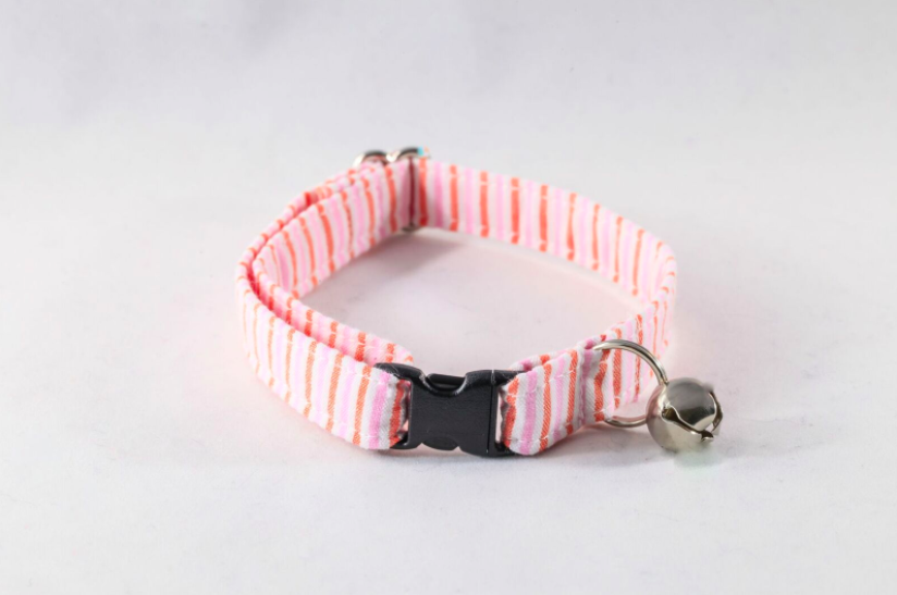 Preppy Pink And Orange Sherbet Seersucker Kitty Cat Collar