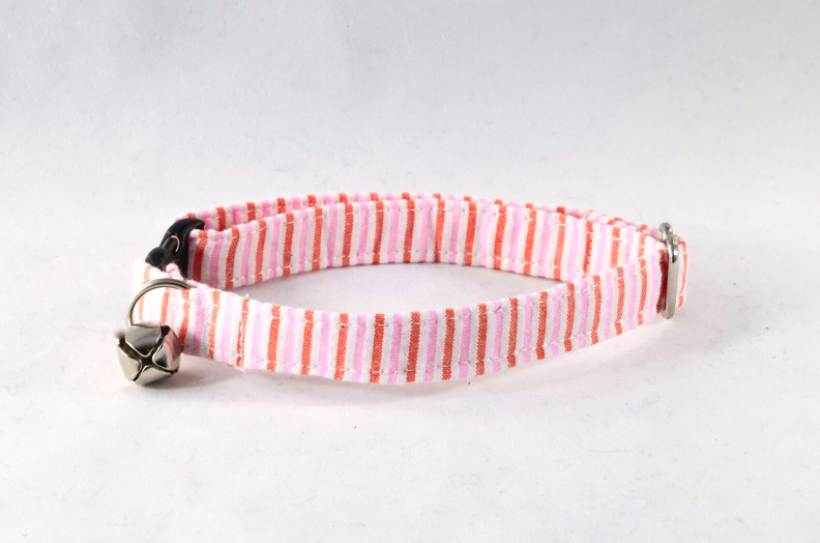 Preppy Pink And Orange Sherbet Seersucker Kitty Cat Collar