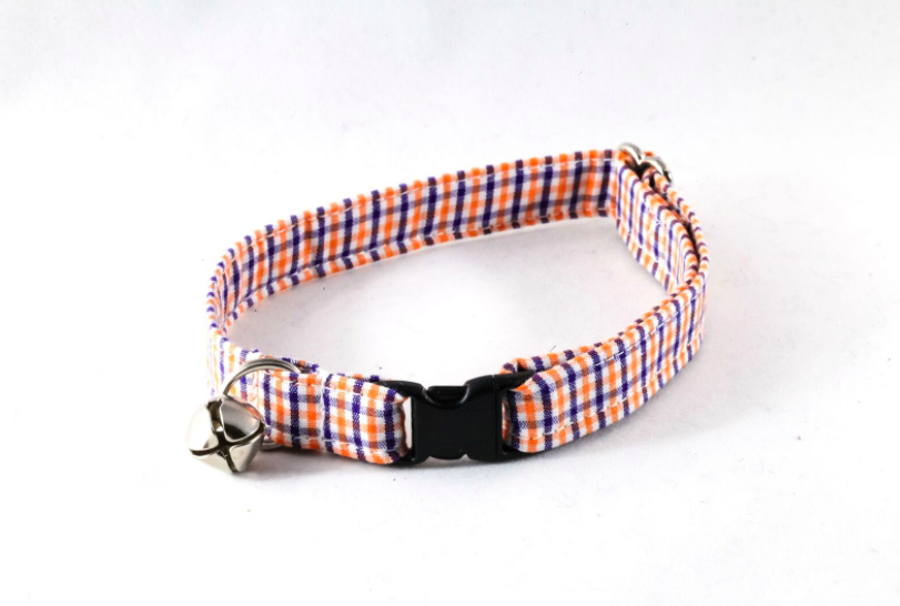 Preppy Navy And Orange Auburn University Gingham Kitty Cat Collar