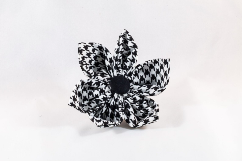 Classic Black And White Houndstooth Girl Dog Flower Bow Tie