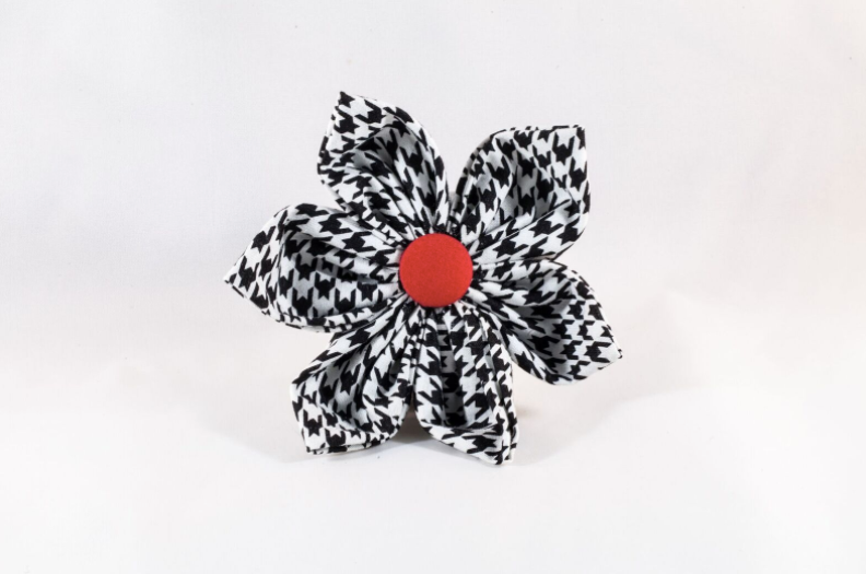 Classic Red Black And White Houndstooth Girl Dog Flower Bow Tie Collar