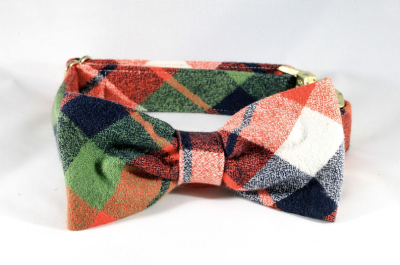 Fall Harvest Plaid Dog Bow Tie Collar