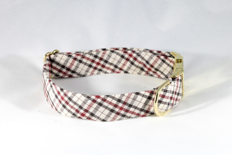 The Dapper Gent Classic Plaid Dog Collar, Tan And Maroon