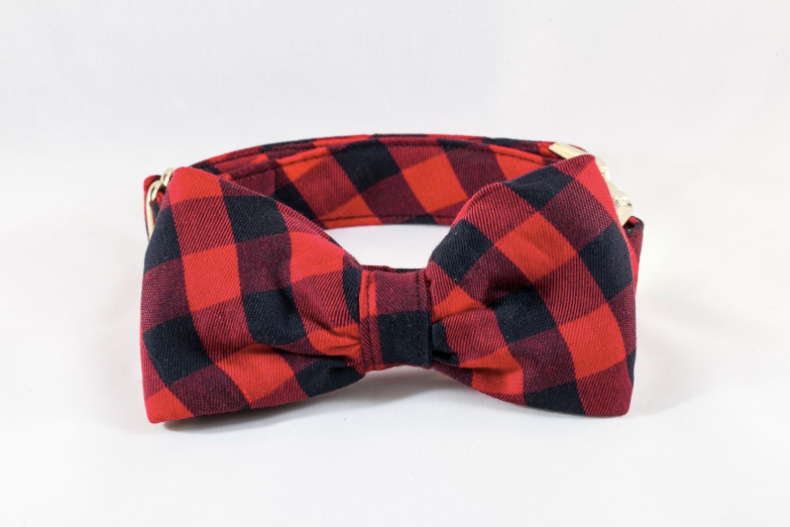 Preppy Pup Buffalo Check Plaid Bow Tie Dog Collar