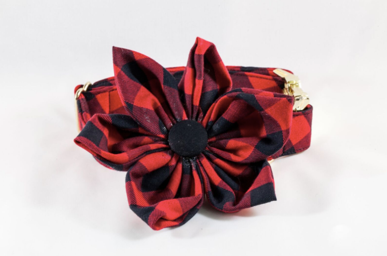 Buffalo Check Plaid Girl Dog Flower Bow Tie Collar