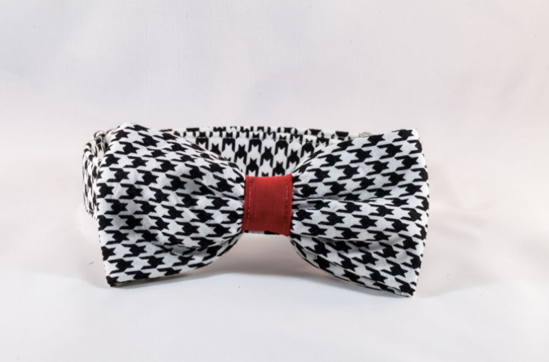 Classic Red Black And White Houndstooth Dog Bow Tie Collar