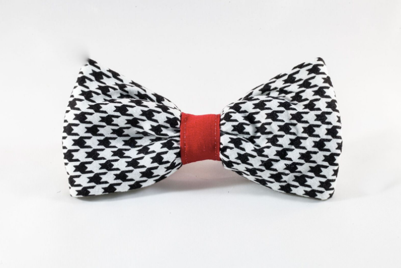 Classic Red Black And White Houndstooth Dog Bow Tie