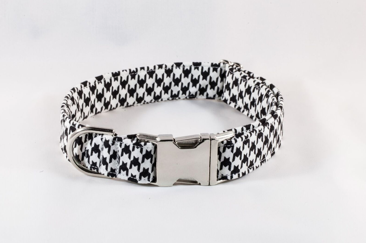 Classic Black And White Houndstooth Dog Bow Tie Collar