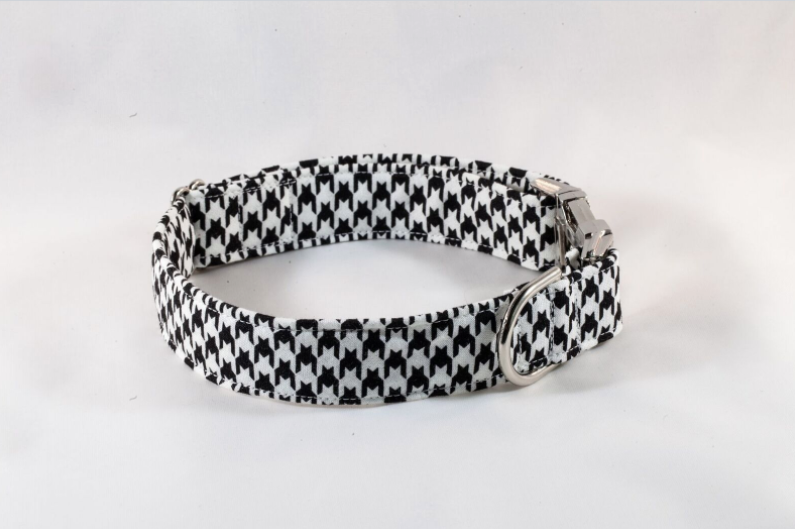 Classic Black And White Houndstooth Dog Collar