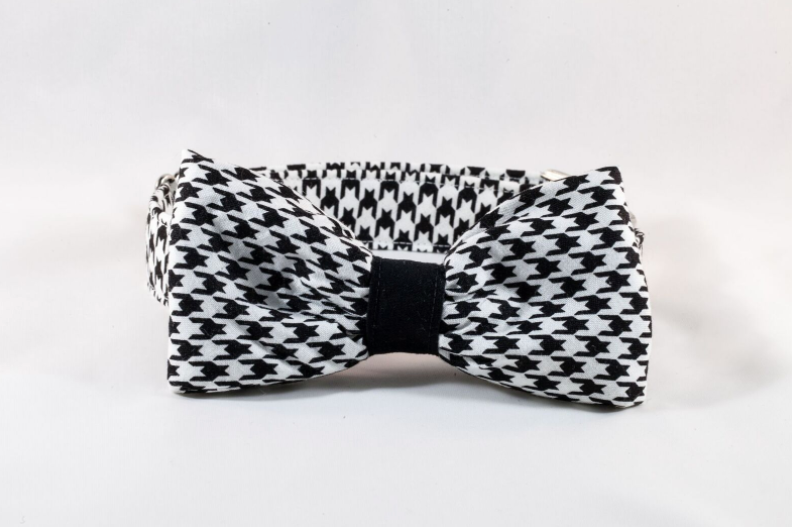 Classic Black And White Houndstooth Dog Bow Tie Collar