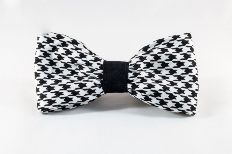 Classic Black And White Houndstooth Dog Bow Tie