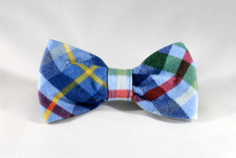 Classic Blue And Green Flannel Plaid Dog Bow Tie