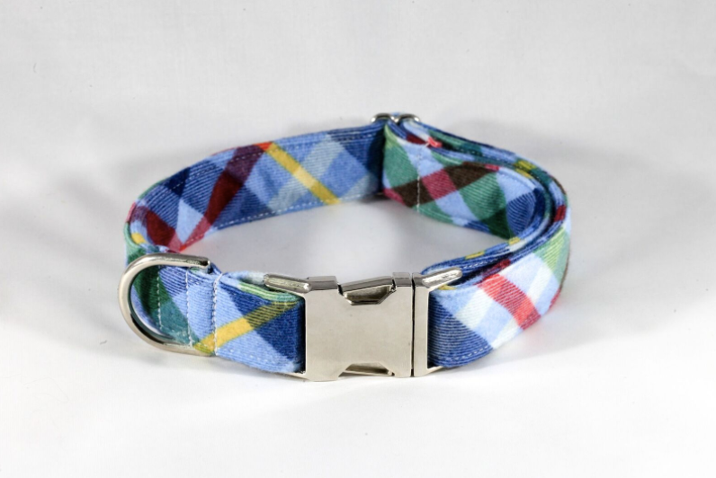 Classic Blue And Green Flannel Plaid Dog Collar