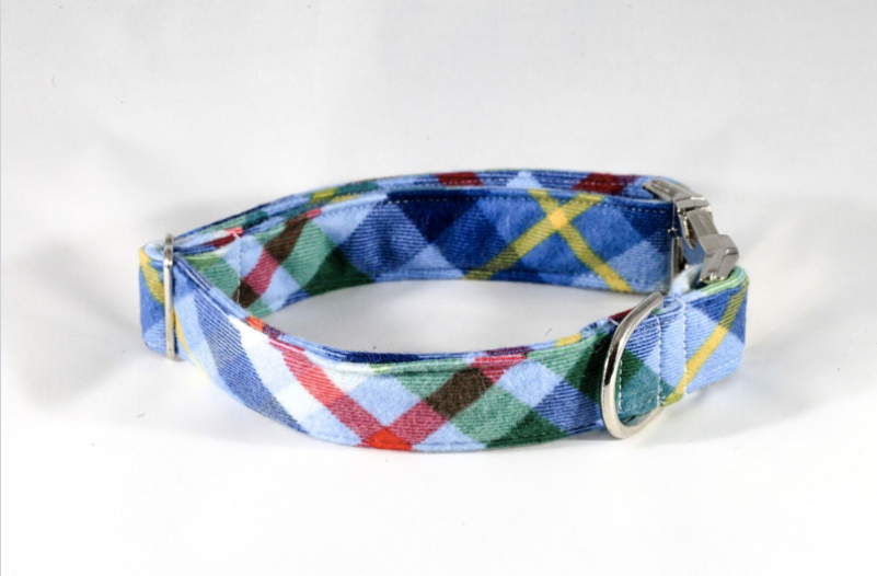 Classic Blue And Green Flannel Plaid Dog Collar