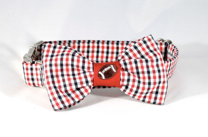 Preppy Black And Red Gingham Georgia Bulldogs Football Dog Bow Tie Collar