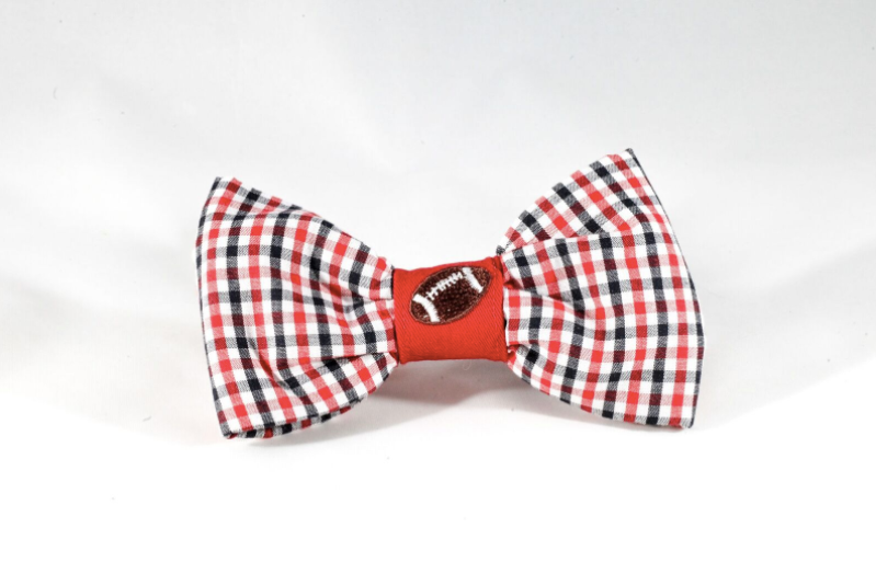 Preppy Black And Red Gingham Georgia Bulldogs Football Dog Bow Tie