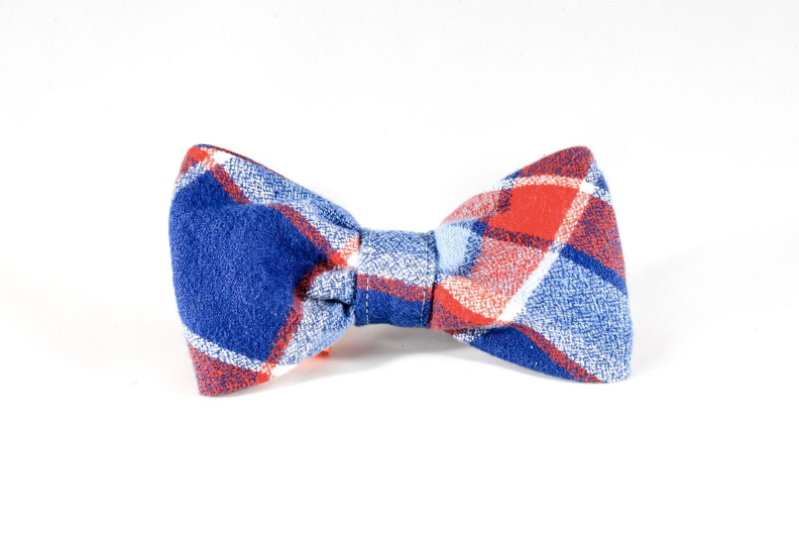 Red White And Blue Americana Plaid Flannel Patriotic Pup Bow Tie Dog Collar