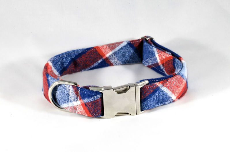 Red White And Blue Americana Plaid Flannel Dog Collar