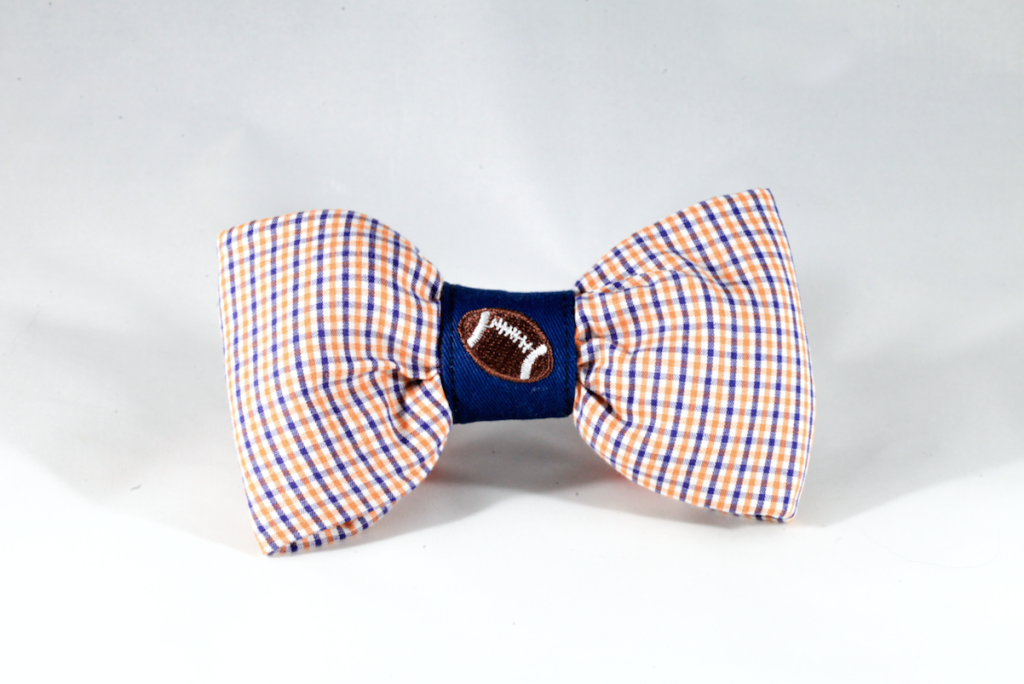 Preppy Navy And Orange Gingham Auburn Tigers Football Dog Bow Tie