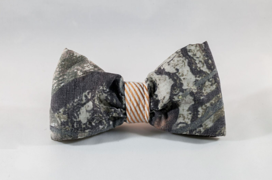 The Sporting Pup Camo And Orange Seersucker Dog Bow Tie