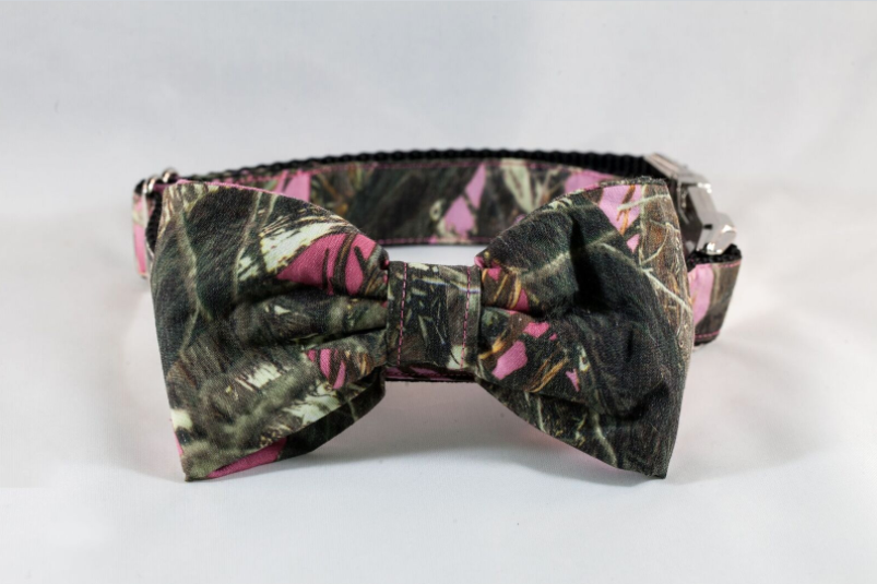 The Sporting Pup Pink Camo Bow Tie Dog Collar–Black