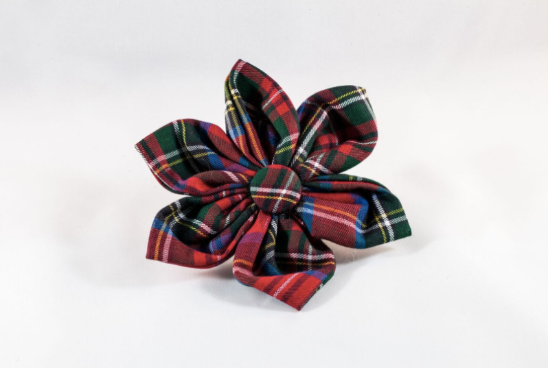 Red Scottish Tartan Plaid Girl Dog Flower Bow Tie Collar