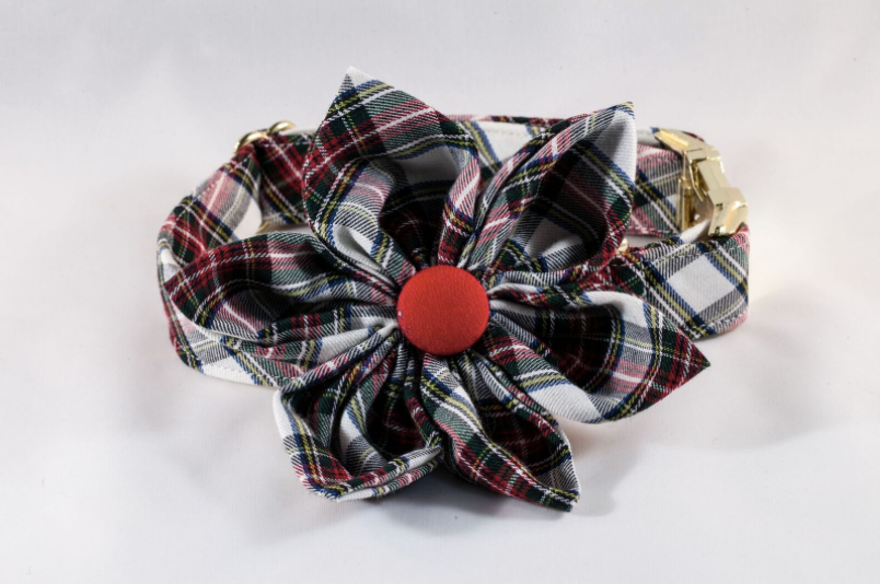 Tartan Plaid Girl Dog Flower Bow Tie Collar