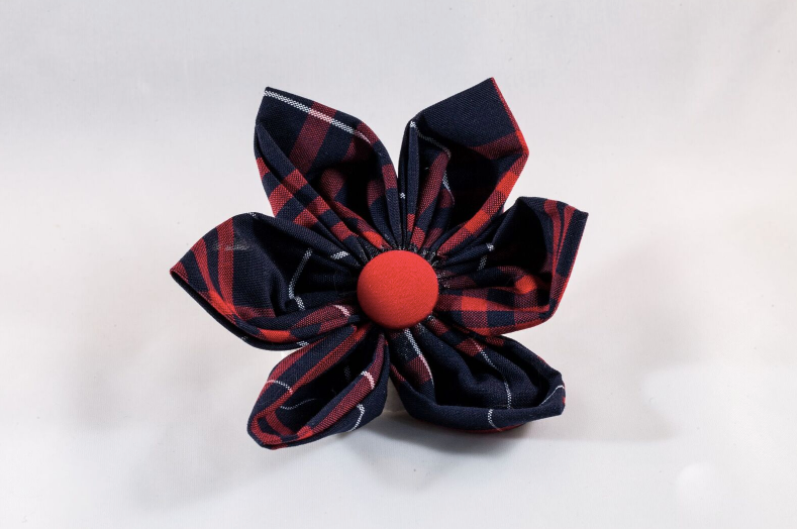 Navy And Red Old South Plaid Girl Dog Flower Bow Tie