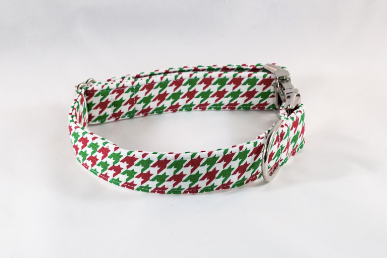 Green And Red Christmas Houndstooth Girl Dog Flower Bow Tie Collar