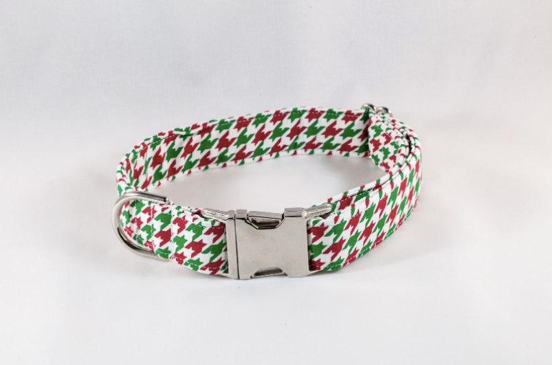 Green And Red Christmas Houndstooth Dog Collar