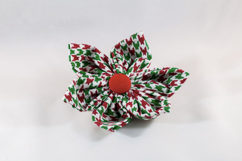 Green And Red Christmas Houndstooth Girl Dog Flower Bow Tie