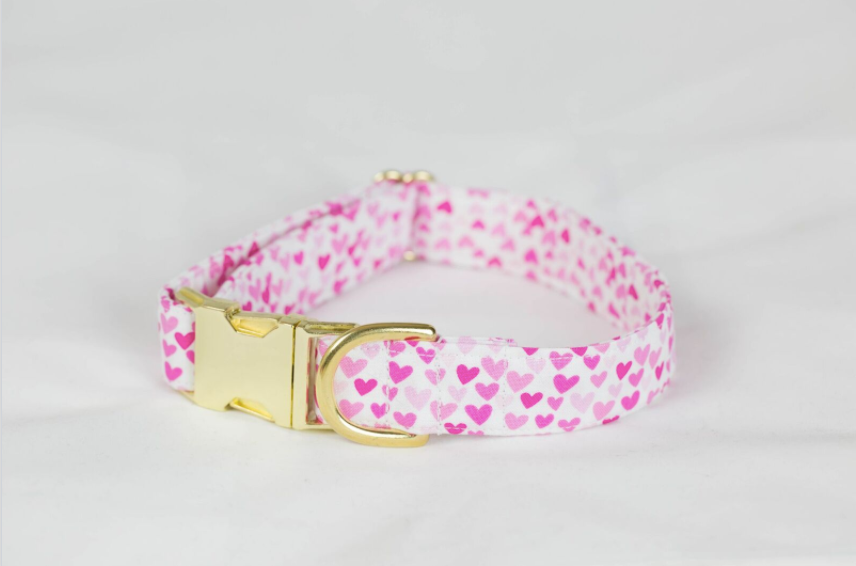 Preppy Pink Hearts Valentine’s Day Dog Collar