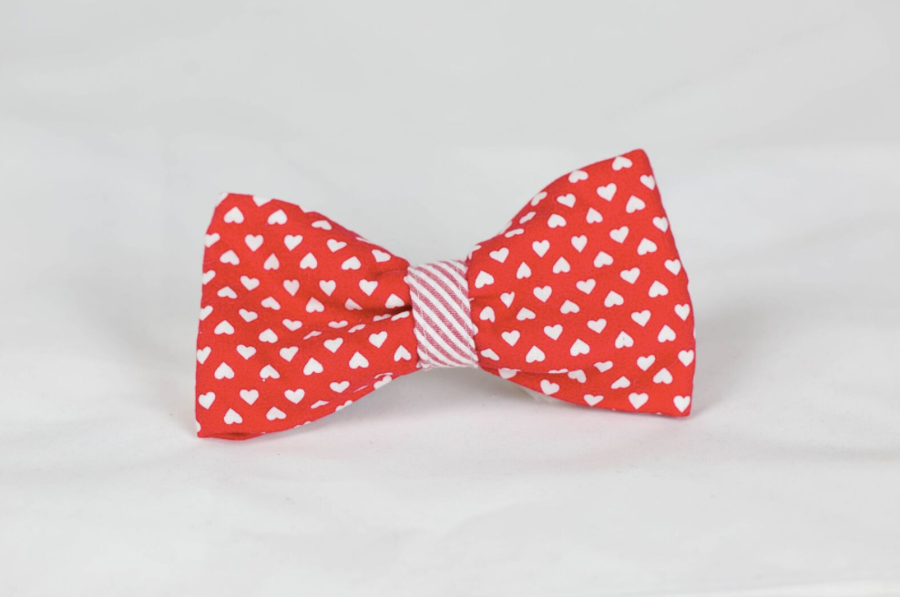 Be My Valentine Red Hearts And Seersucker Dog Bow Tie