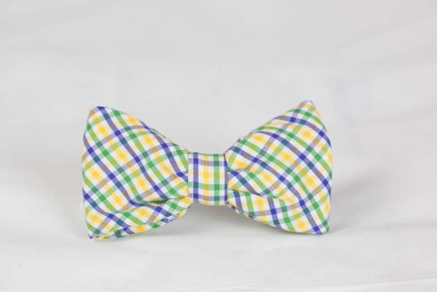 Mardi Gras Gingham Dog Bow Tie