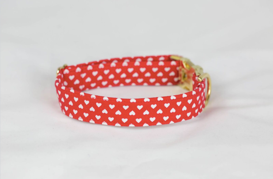 Be My Valentine Red Hearts And Seersucker Dog Bow Tie Collar