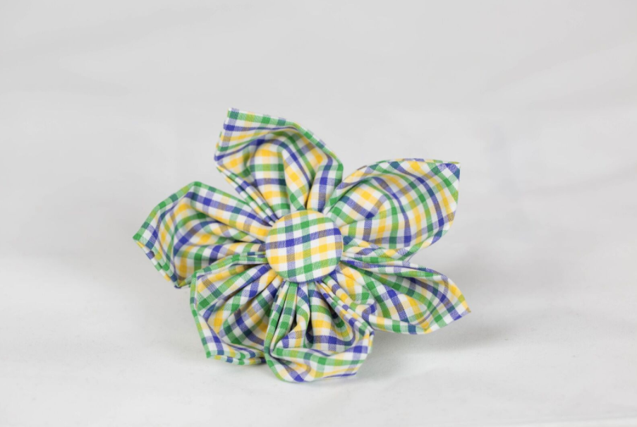 Preppy Mardi Gras Gingham Girl Dog Flower Bow Tie Collar