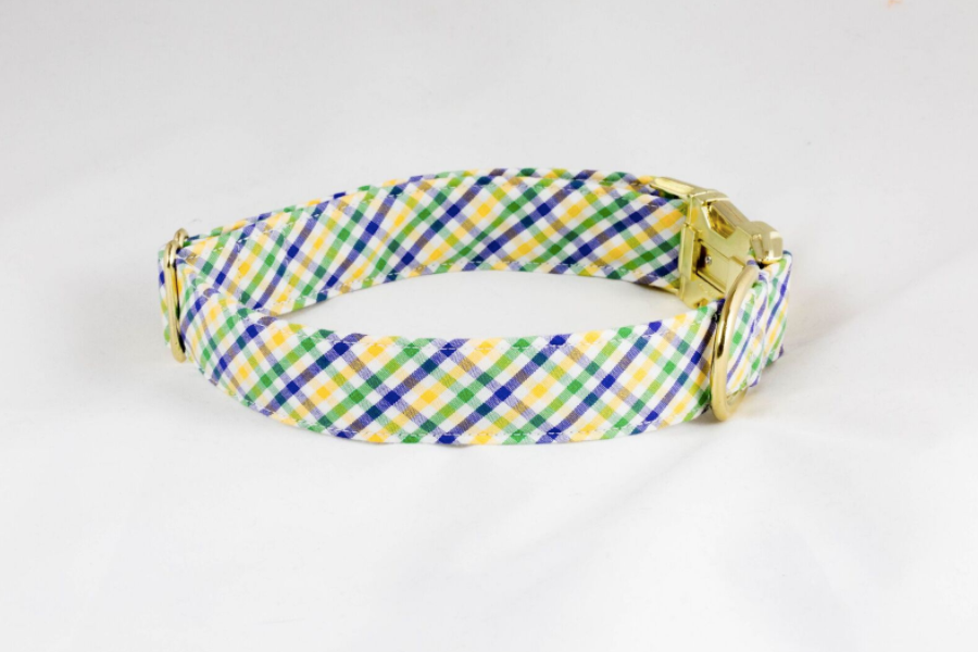 Mardi Gras Gingham Dog Collar