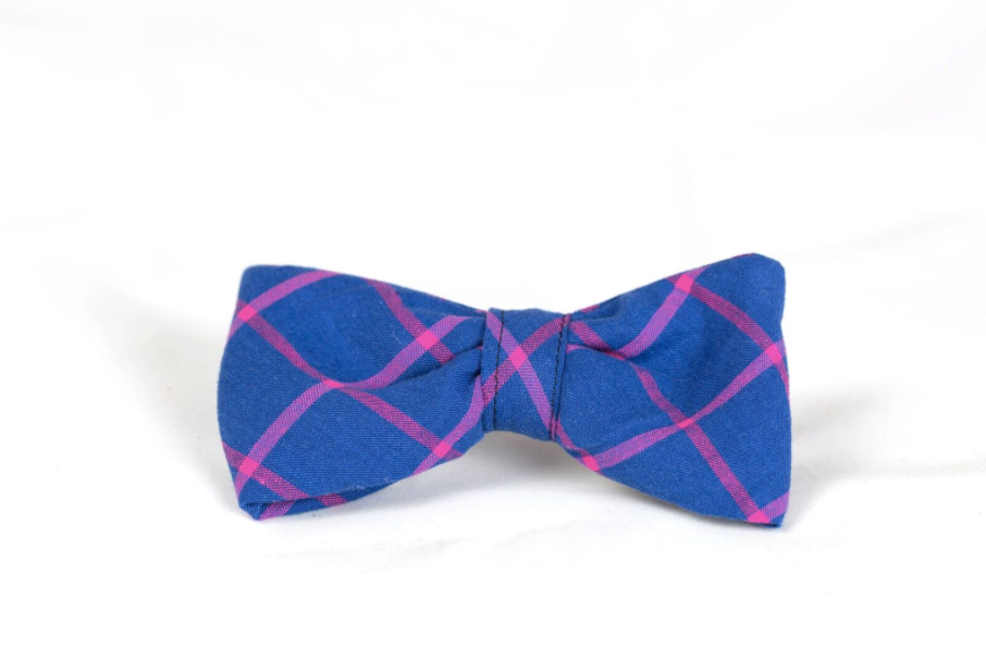 Limited Edition Preppy Blue And Magenta Plaid Dog Bow Tie Collar