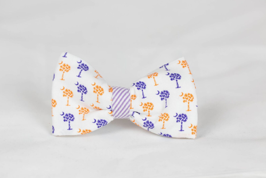 Purple And Orange Clemson Tigers Palmetto Palm Tree Seersucker Game Day Dog Bow Tie