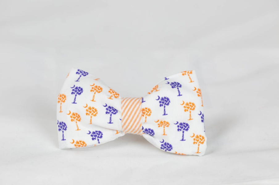 Purple And Orange Clemson Tigers Palmetto Palm Tree Seersucker Game Day Dog Bow Tie