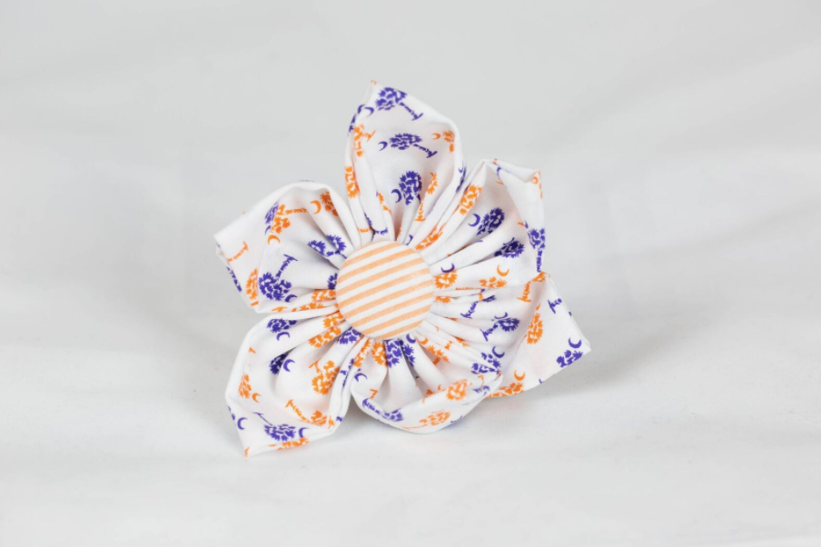 Purple And Orange Clemson Tigers Palmetto Palm Tree Seersucker Game Day Girl Dog Flower Bow Tie