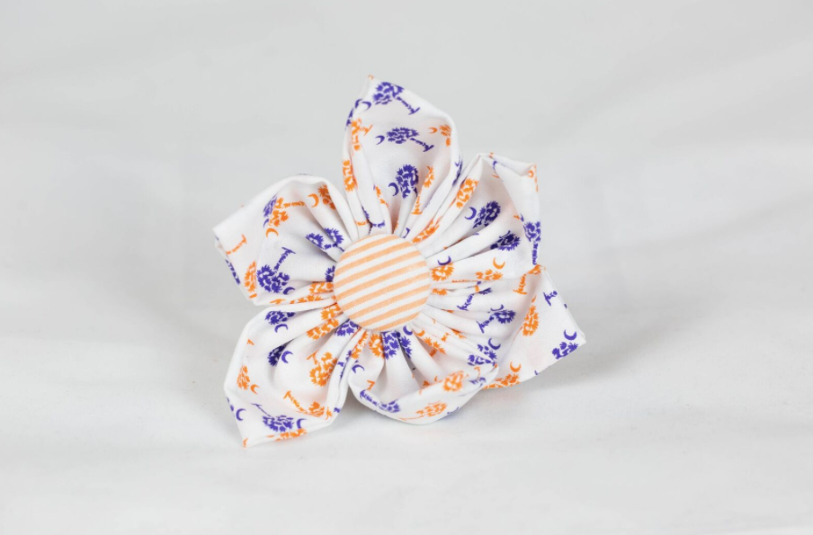 Purple And Orange Clemson Tigers Palmetto Palm Tree Seersucker Game Day Girl Dog Flower Bow Tie Collar