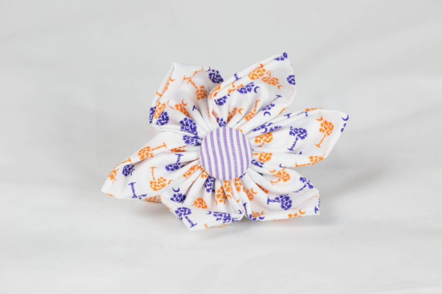 Purple And Orange Clemson Tigers Palmetto Palm Tree Seersucker Game Day Girl Dog Flower Bow Tie