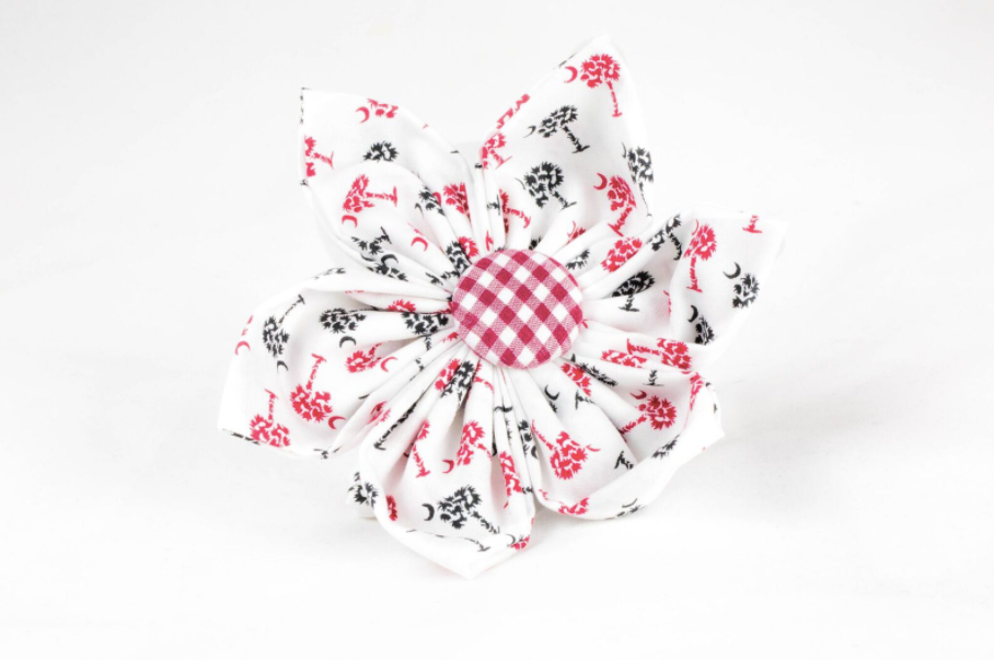 Gamecocks Garnet And Black Gingham Palmetto Palm Tree Game Day Girl Dog Flower Bow Tie