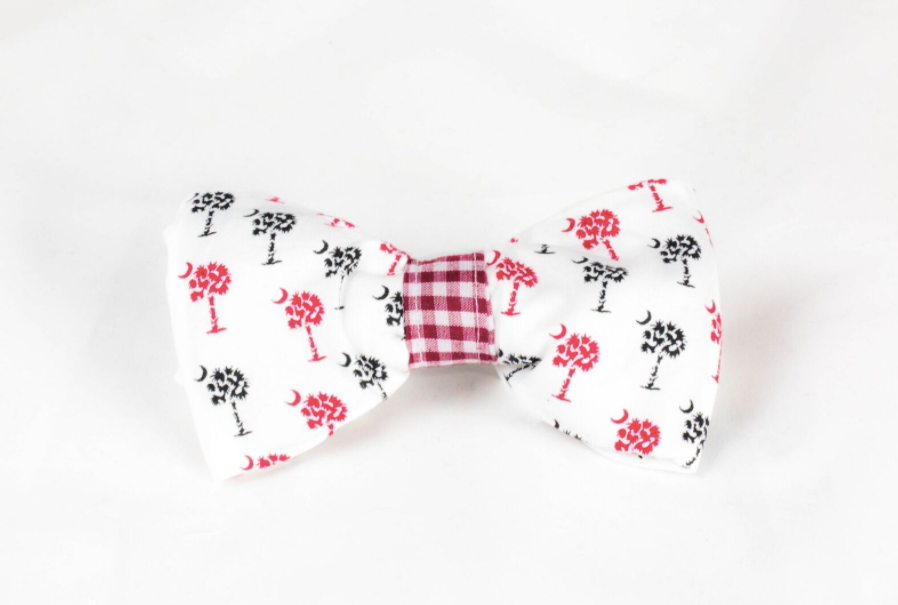 Gamecocks Garnet And Black Gingham Palmetto Palm Tree Game Day Dog Bow Tie