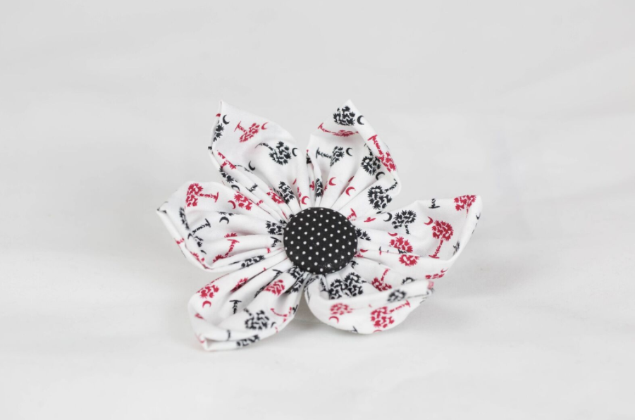 Gamecocks Garnet And Black Gingham Palmetto Palm Tree Game Day Girl Dog Flower Bow Tie Collar