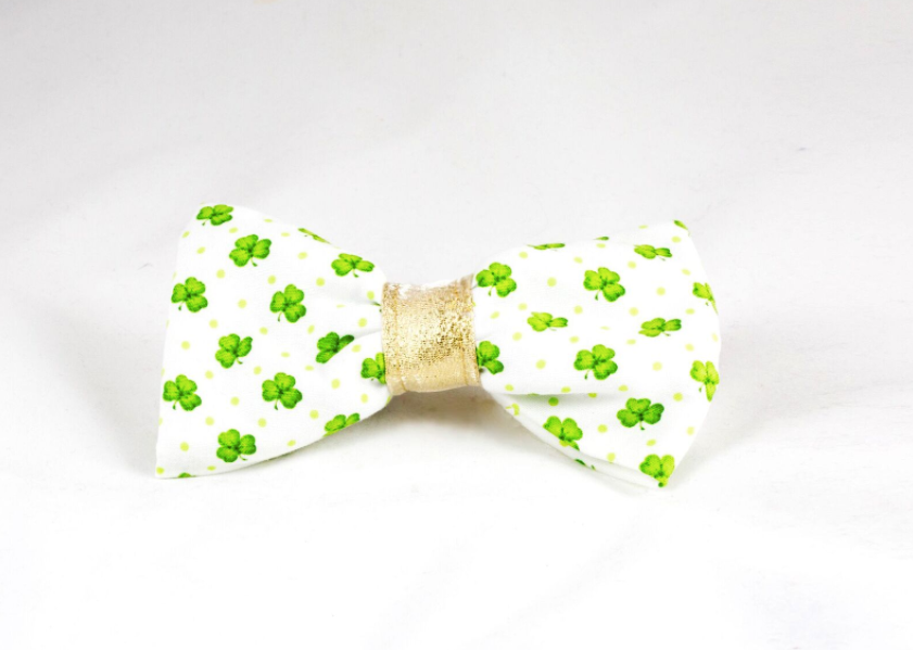 Luck Of The Irish St. Patrick’s Day Green And Gold Clover Dog Bow Tie