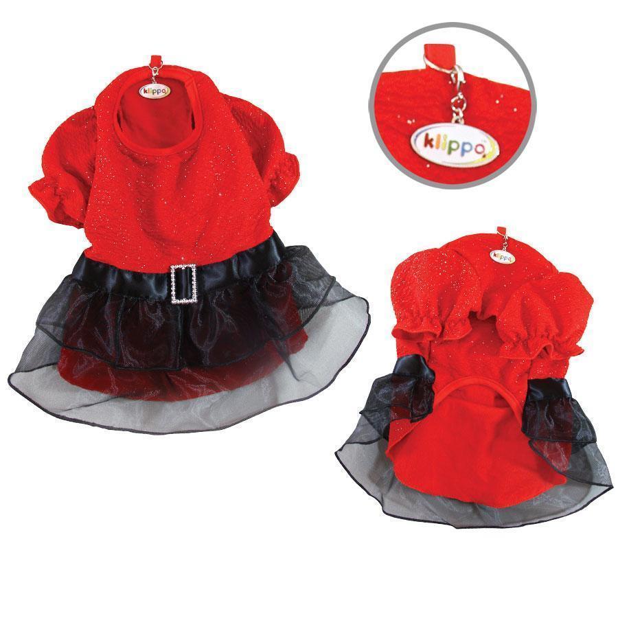 Sparkling Red Dog Dress With Puffy Sleeves Medium