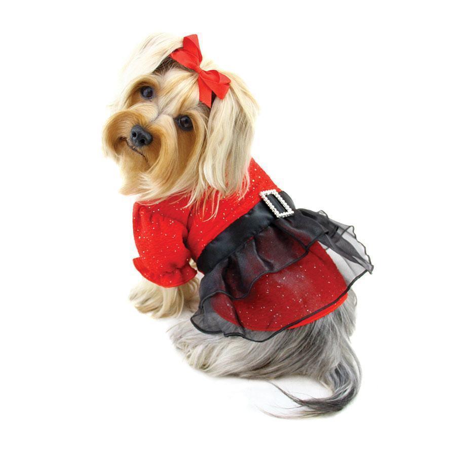 Sparkling Red Dog Dress With Puffy Sleeves Medium