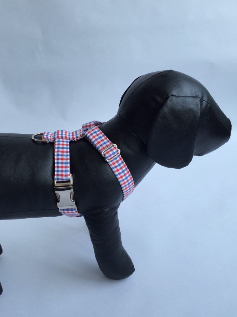 Preppy Red White And Blue Gingham Dog Harness